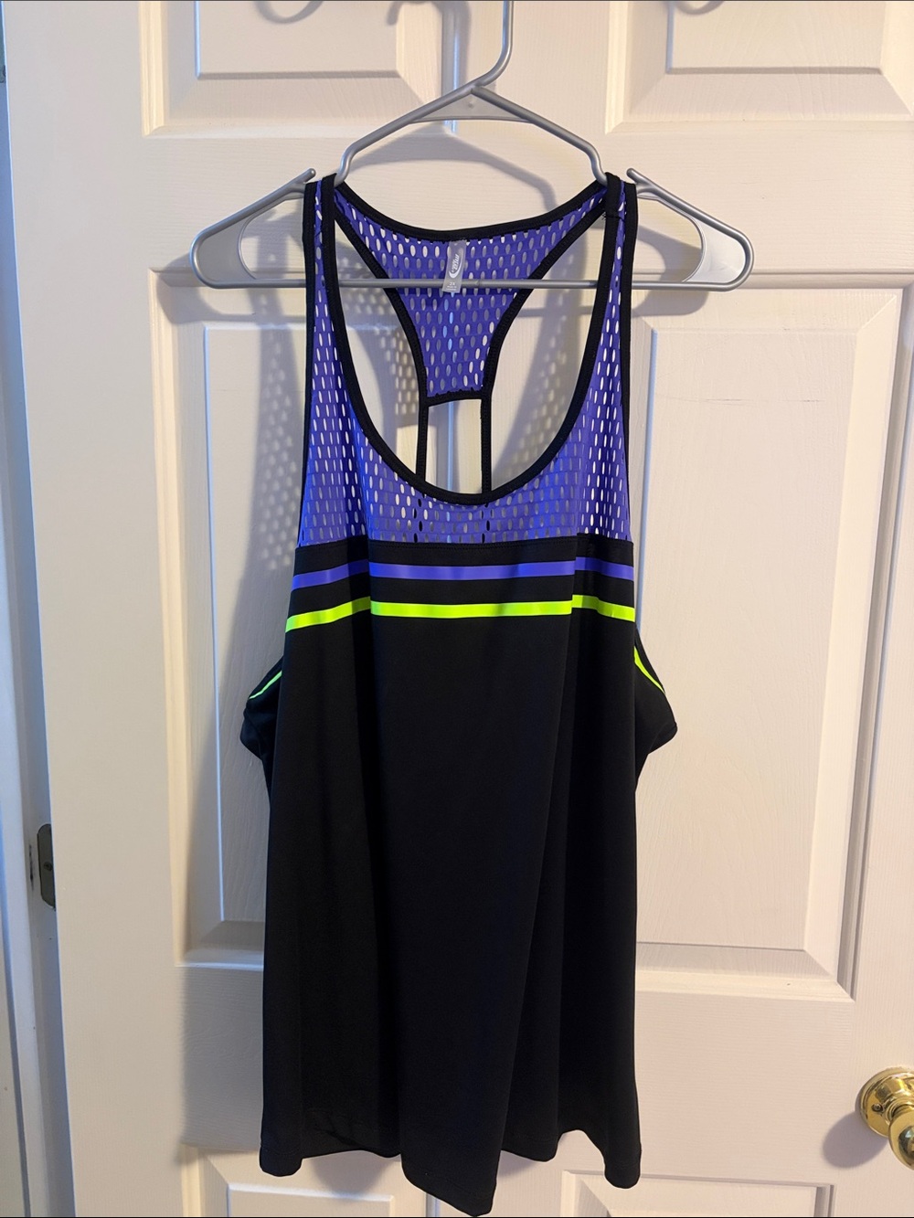 MTA Sport Black & Purple Mesh Racerback Tank with Neon Yellow Stripes